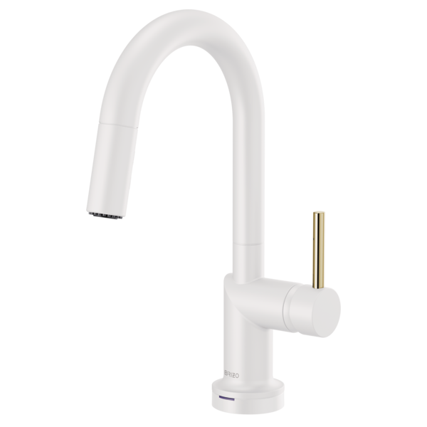 Matte White Kitchen Faucet with Gold Lever