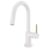 Matte White Kitchen Faucet with Gold Lever