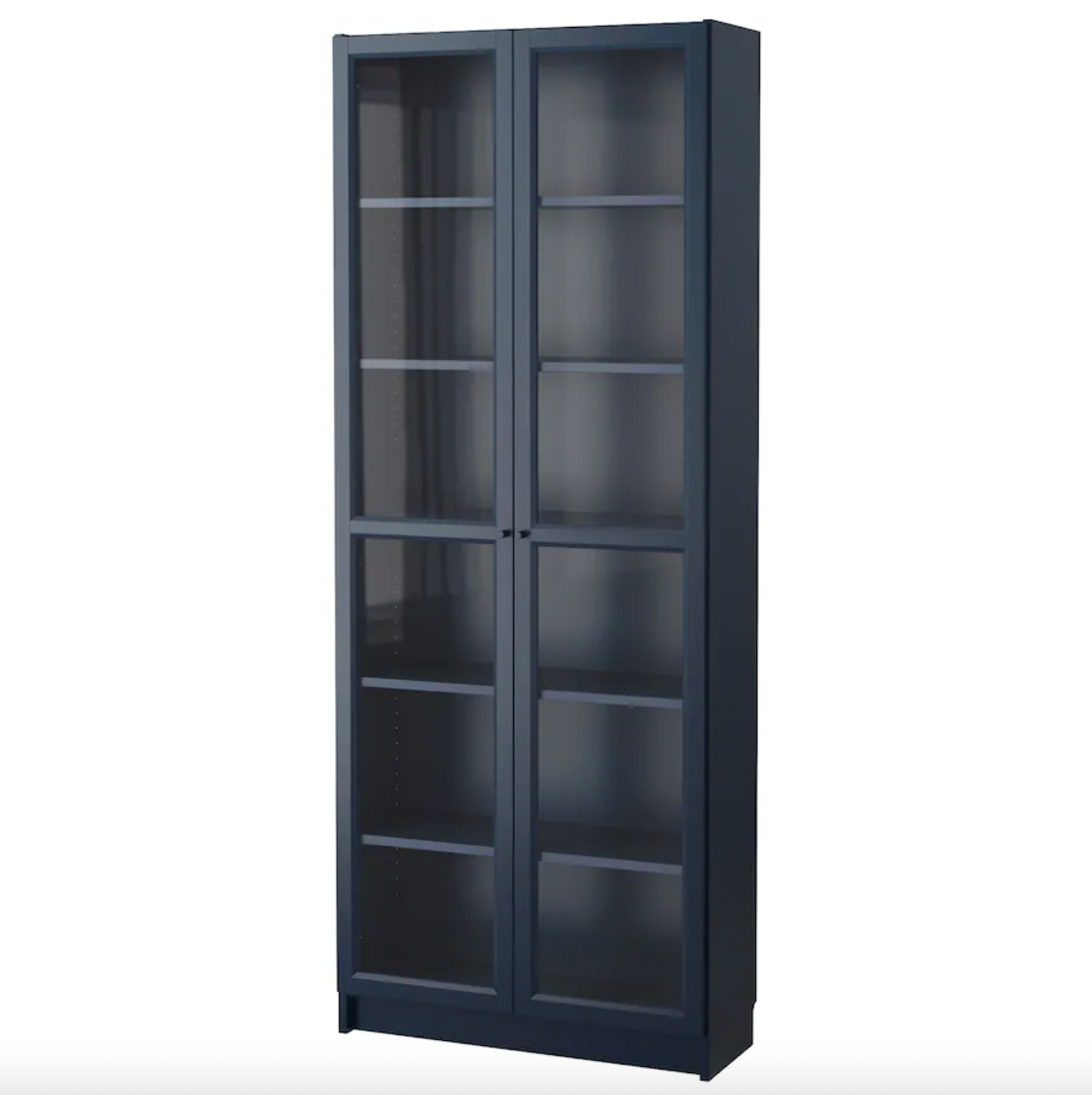 navy blue billy bookcase with doors