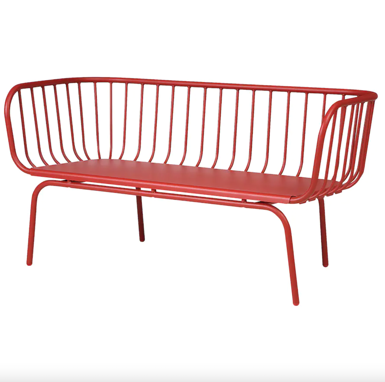 red steel outdoor bench