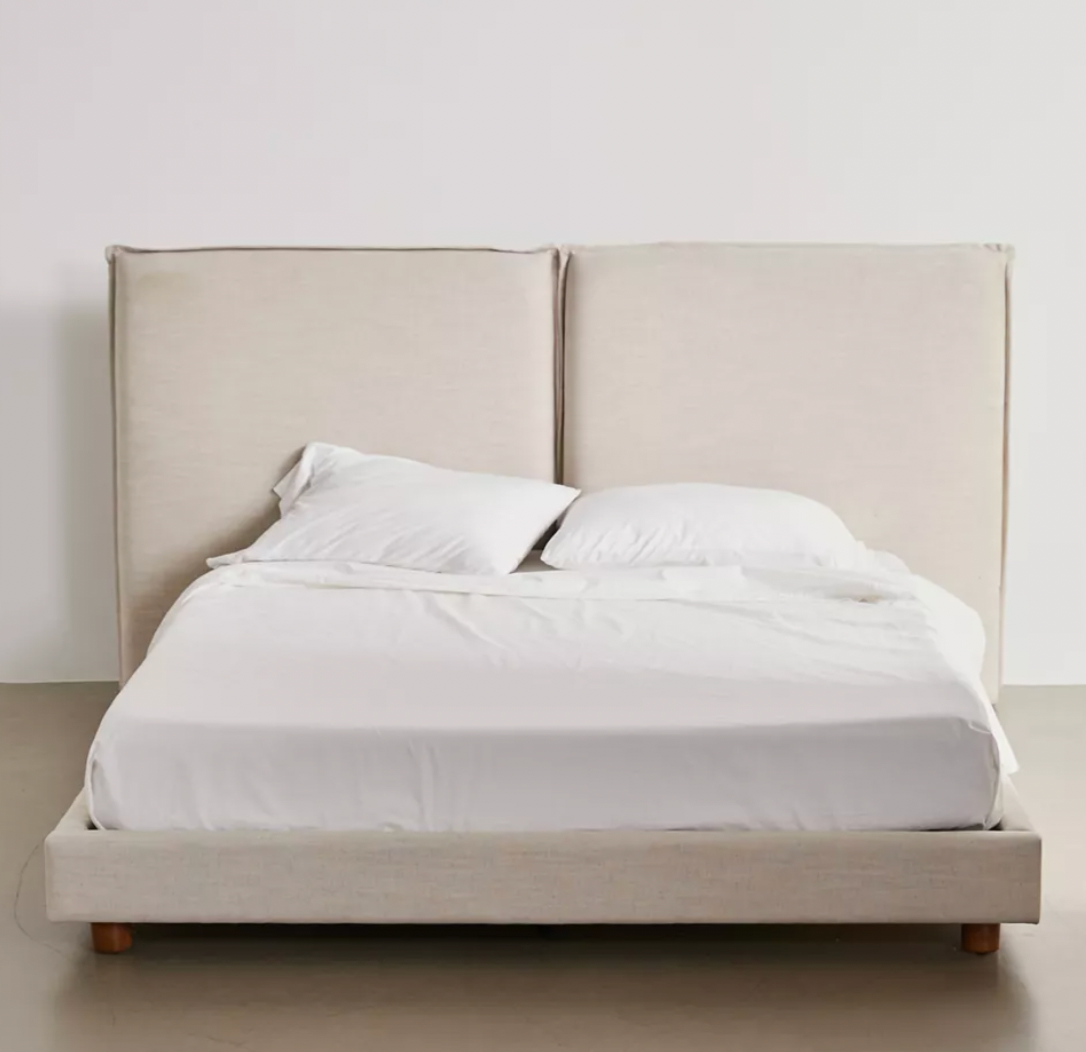grey upholstered bed frame