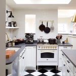 checkered black and white in a kitchen tiles