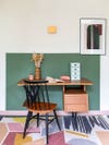 vintage wooden desk and chair in a teenage girl's bedroom