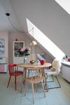 kitchen table with red chairs