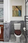 toilet with wood seat