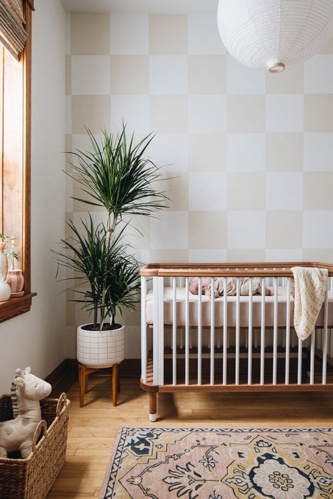 checkerboard nursery accent wall