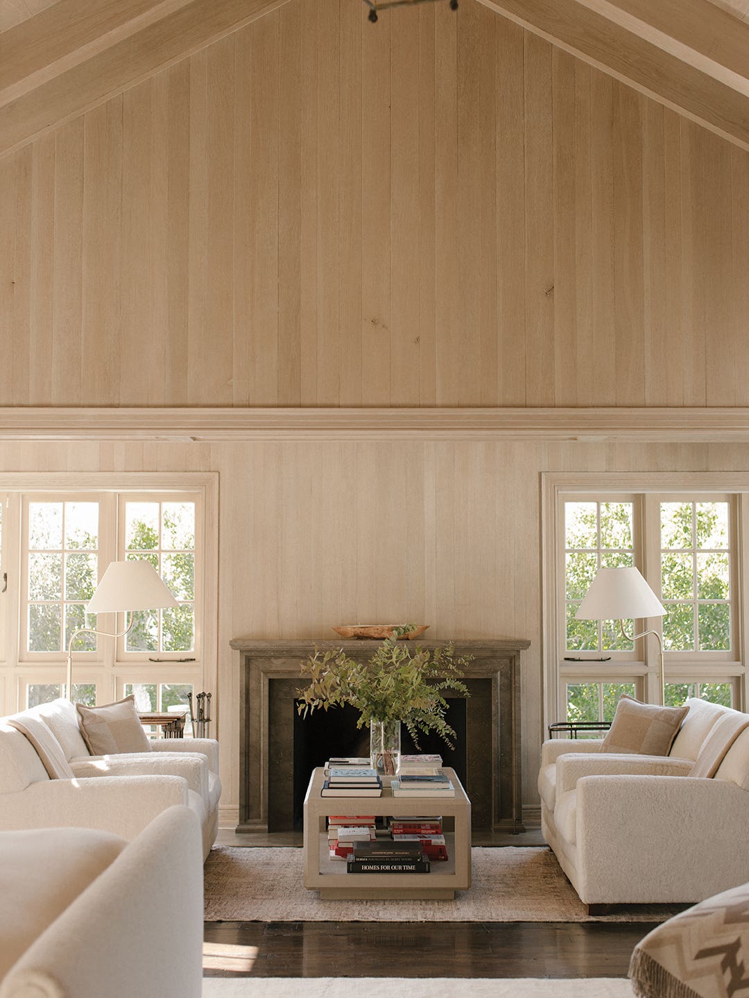 living room with wood paneling