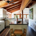 kitchen with island and wooden kids table
