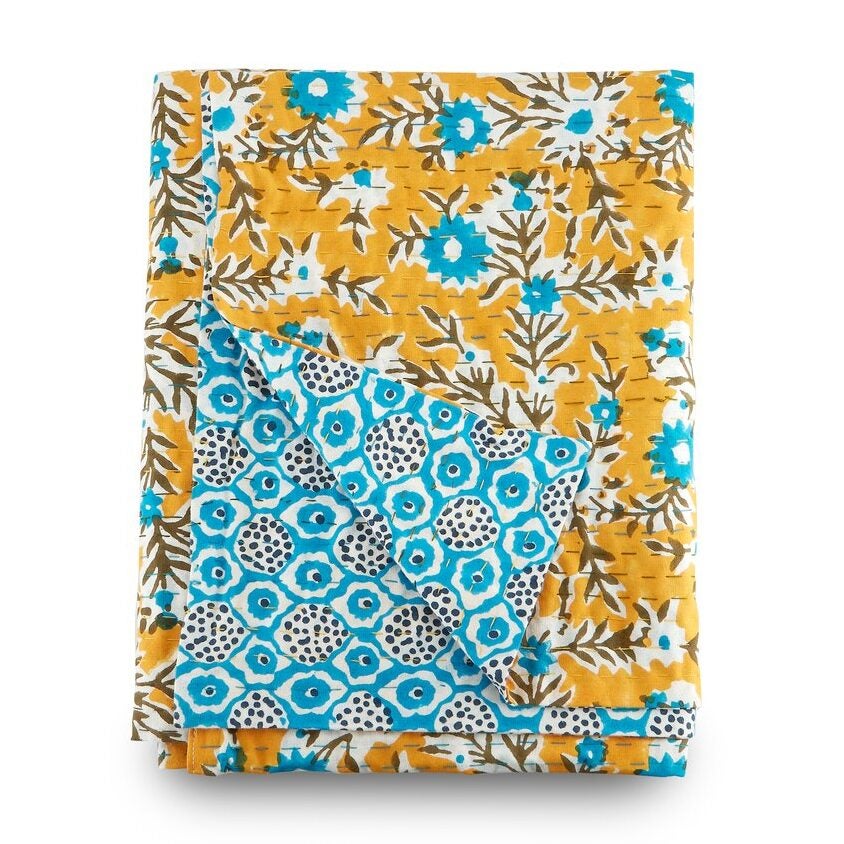 bright yellow and green throw