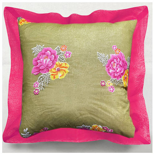 Green and Pink Floral Throw Pillow With Edge by Lisa Corti