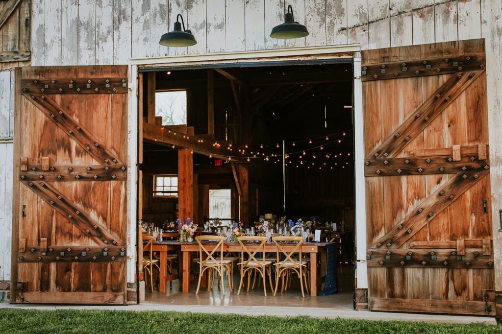 looking into wedding in barn