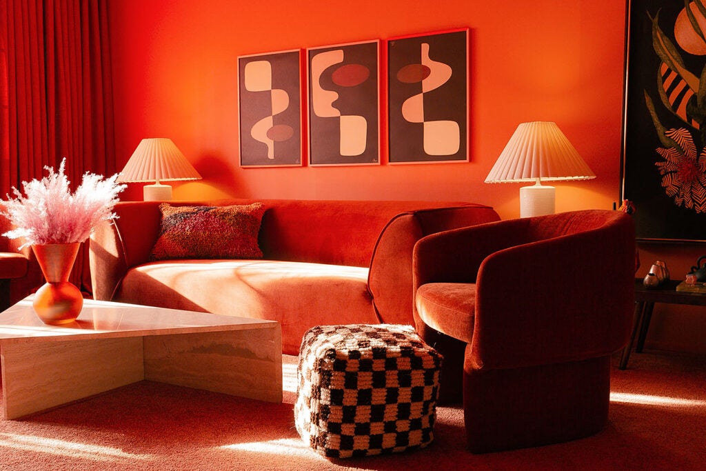 tangerine monochrome livingroom.