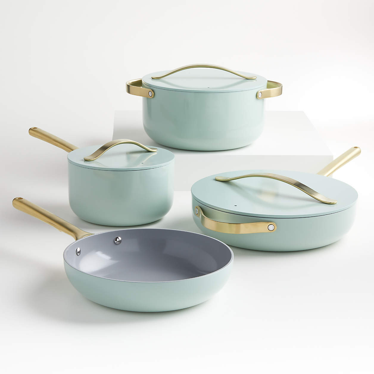 green pots and pans set
