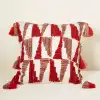 red embroidered throw pillow