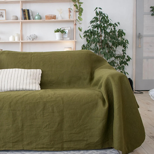 Green Linen Couch Cover