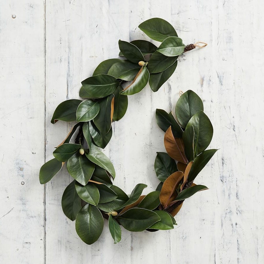 The Best Christmas Garland Option: Pottery Barn Faux Magnolia Garland