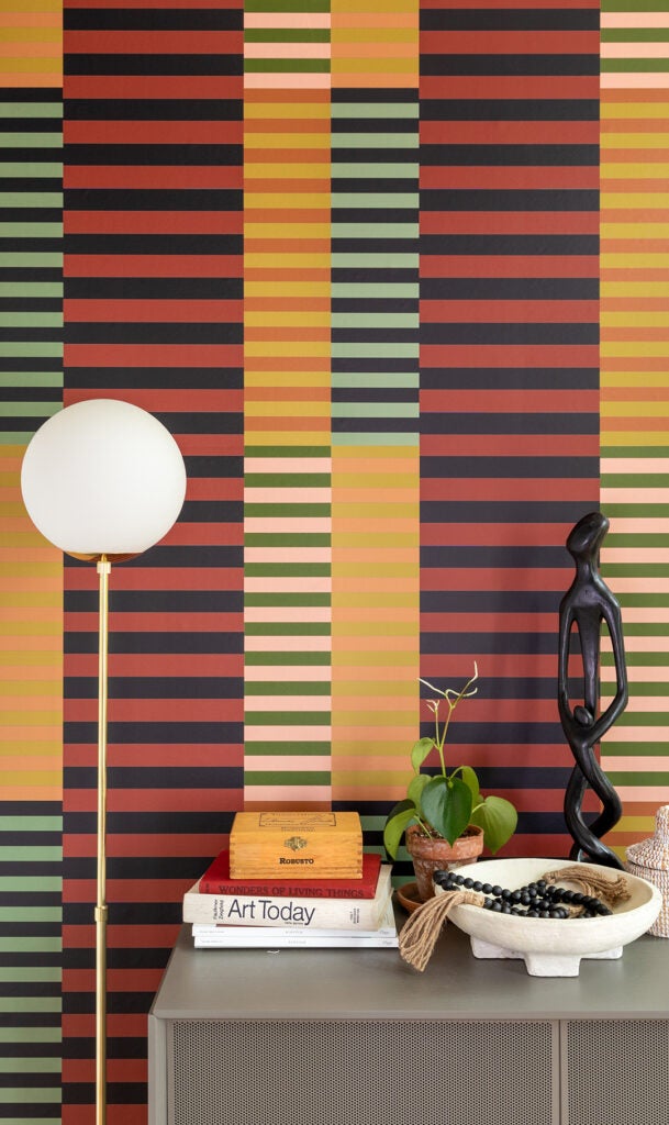 red and orange striped wallpaper