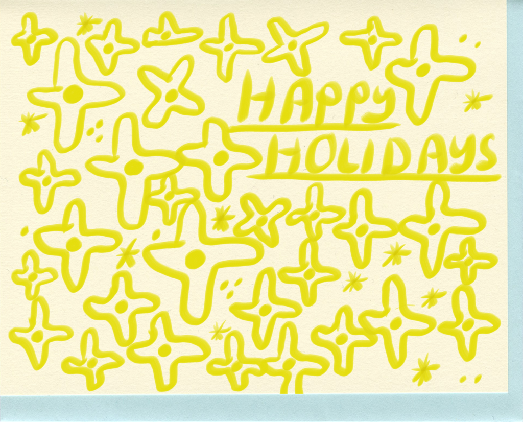 white and yellow happy holiday card