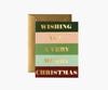 merry christmas card with colorful stripes