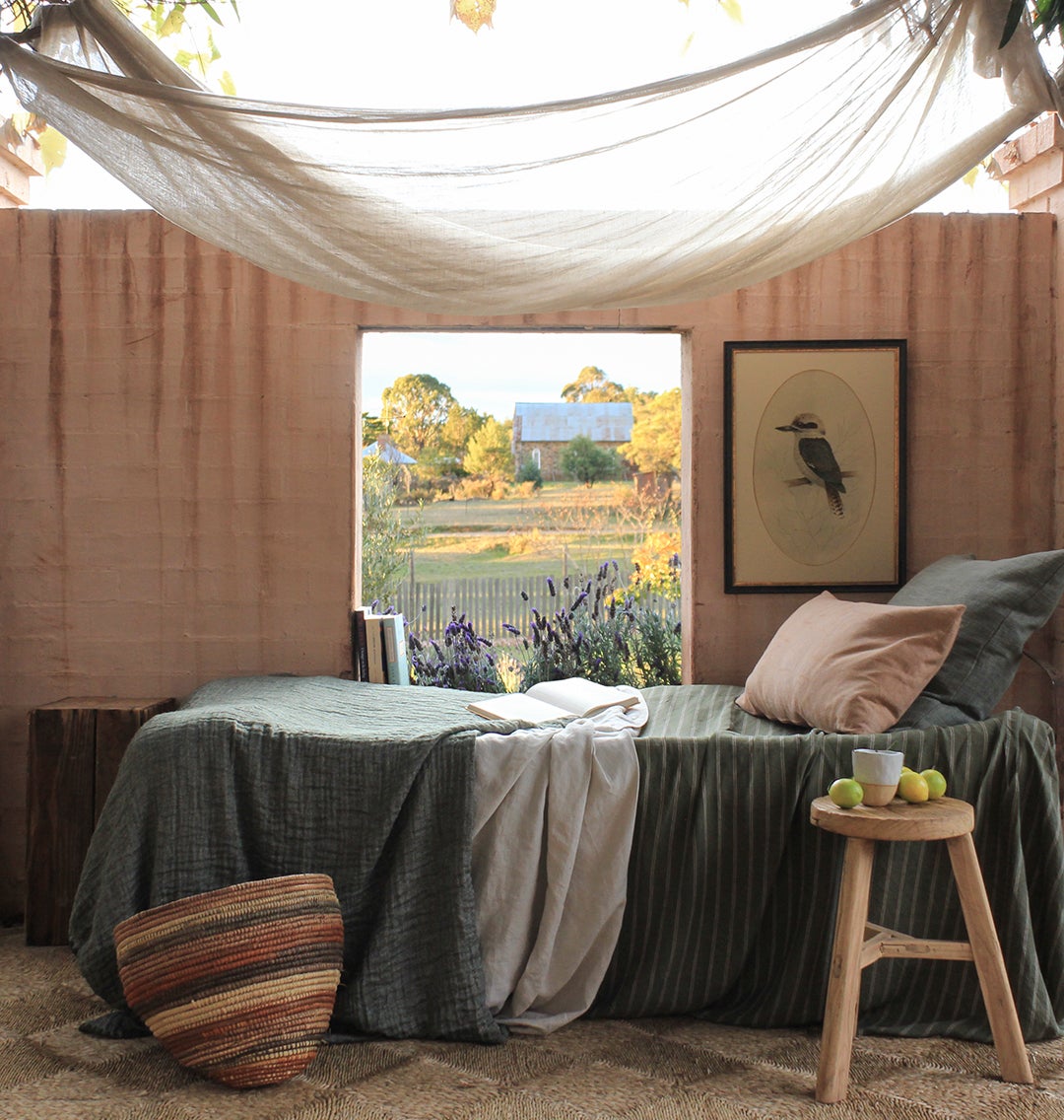 bedroom with sheer canopy