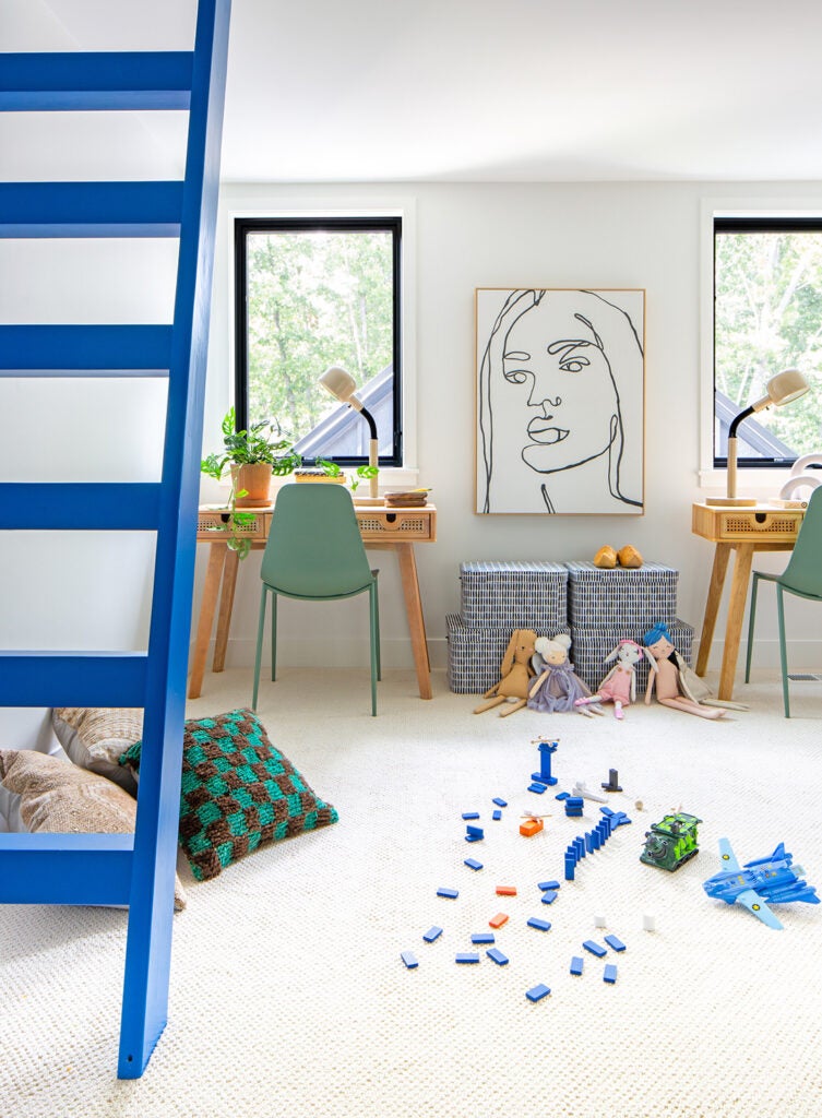 kids playroom with blue ladder