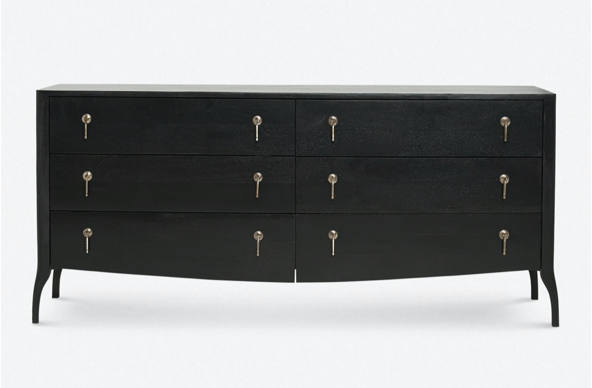 black dresser with 6 drawers