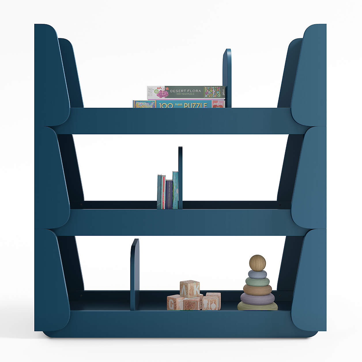 blue storage shelves