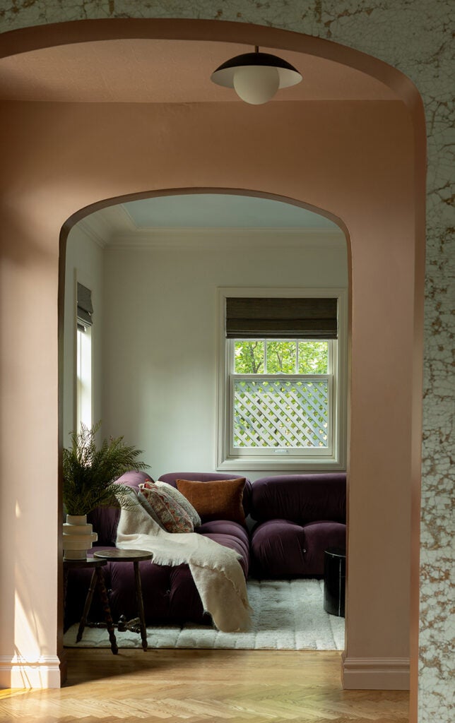 pink entry with arches