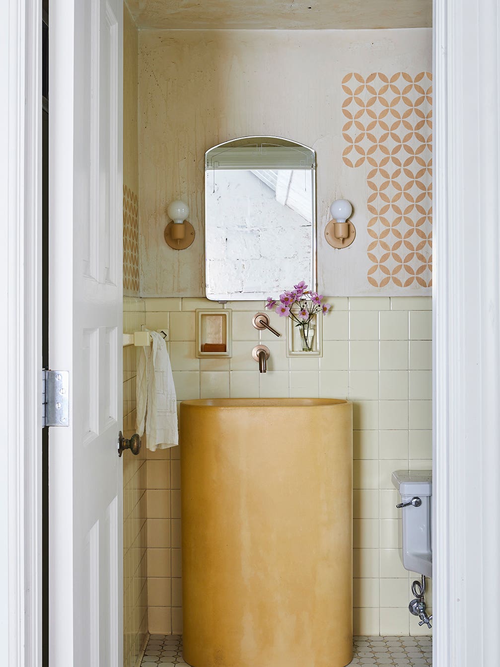 yellow concrete bathroom sink