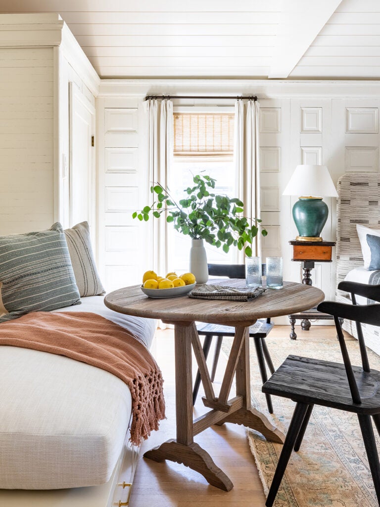 Breakfast Nook, White Panel Walls and Shiplap Ceiling