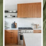 Under Cabinet Range Hood in Midcentury Modern Wood Kitchen
