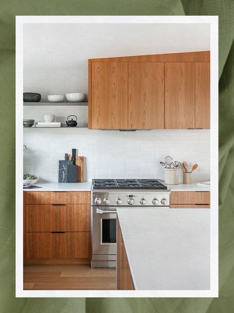 Under Cabinet Range Hood in Midcentury Modern Wood Kitchen