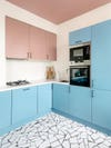 blue and pink kitchen