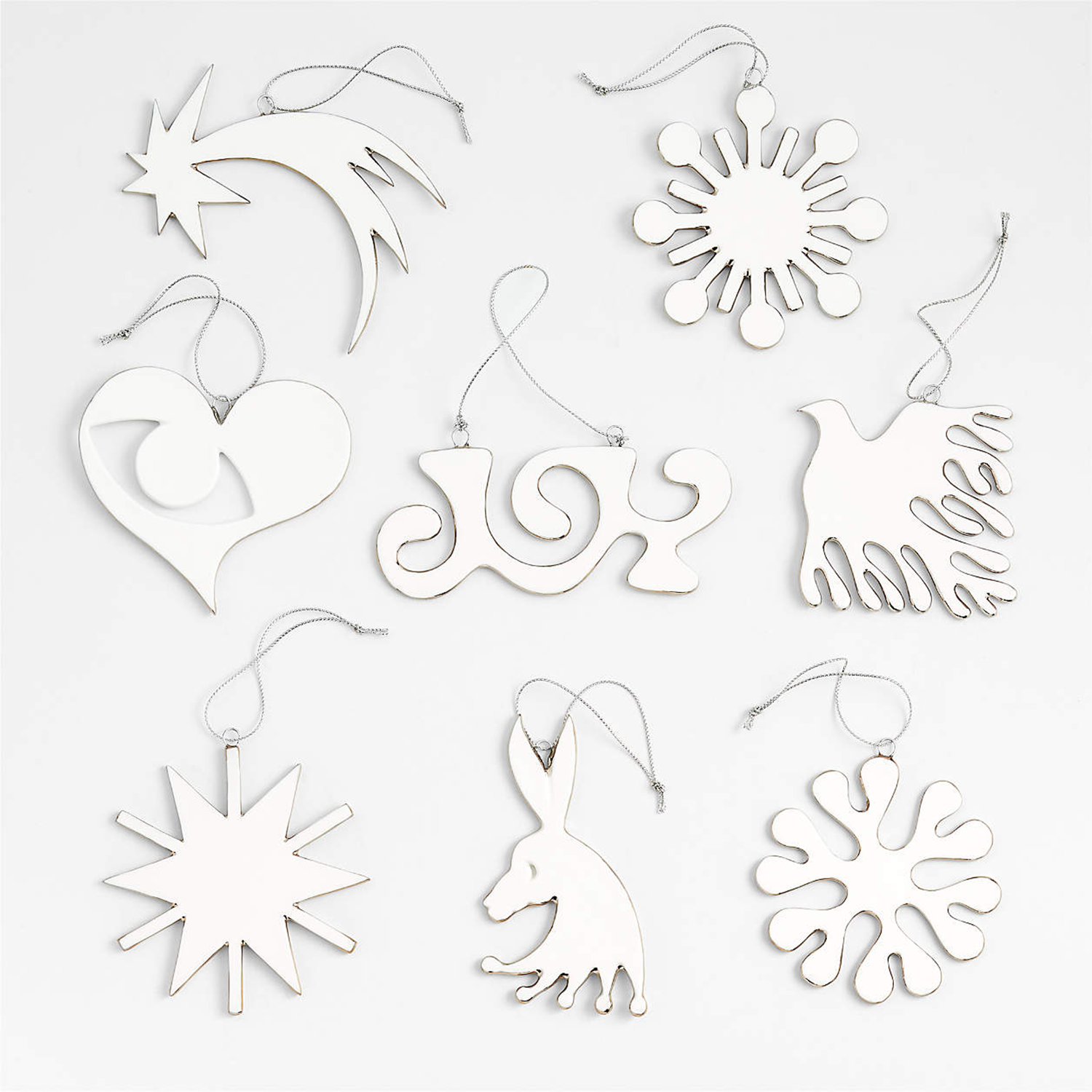 Celebratory Accents Platinum-Edged White Porcelain Christmas Ornaments, Set of 8 by Lucia Eames