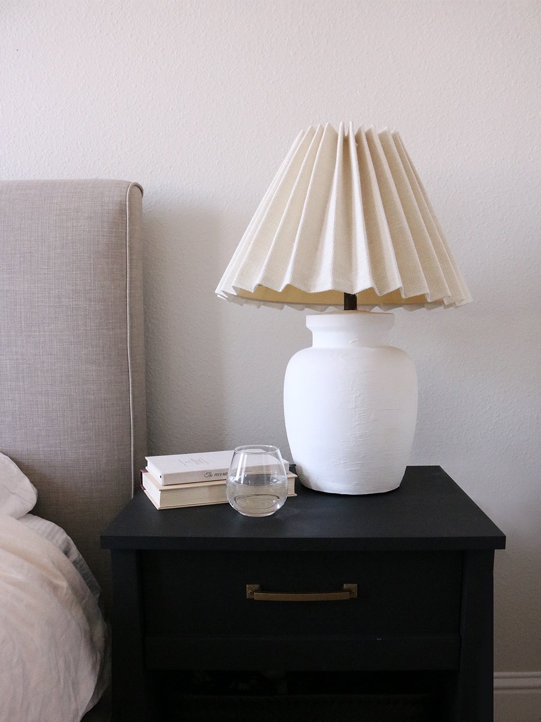 white table lamp with pleated shade