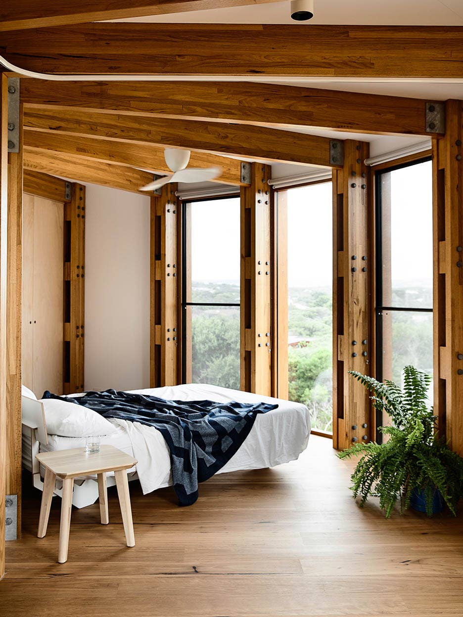 bedroom with exposed wood beams