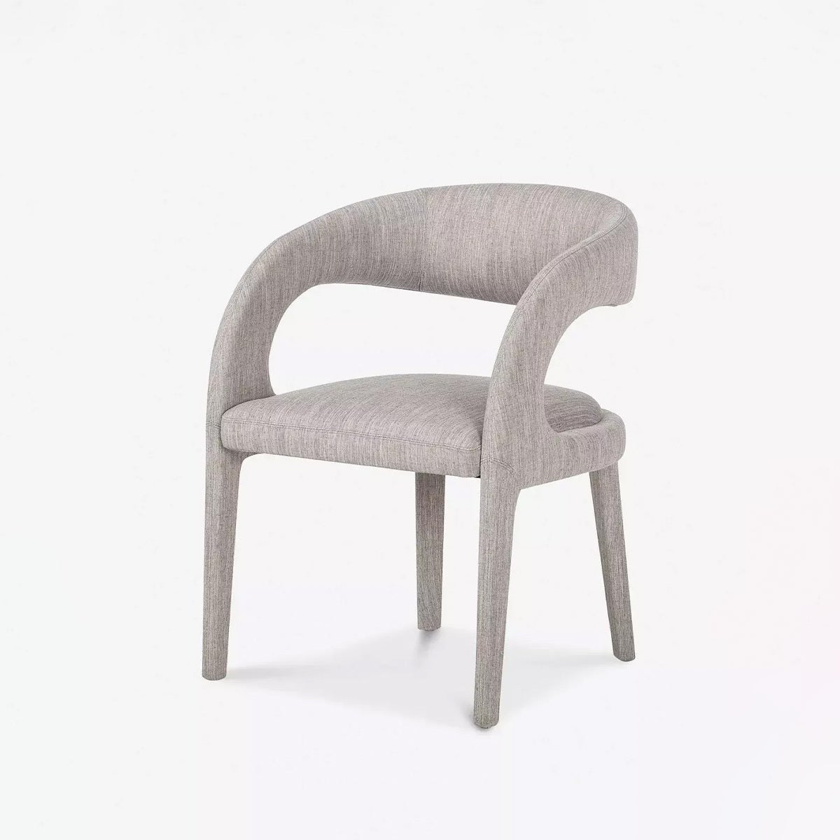 Gray linen blend low profile, barrel back dining chair by Lulu and Georgia