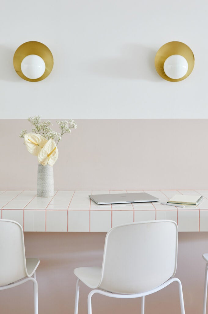 pastel pink tiled table