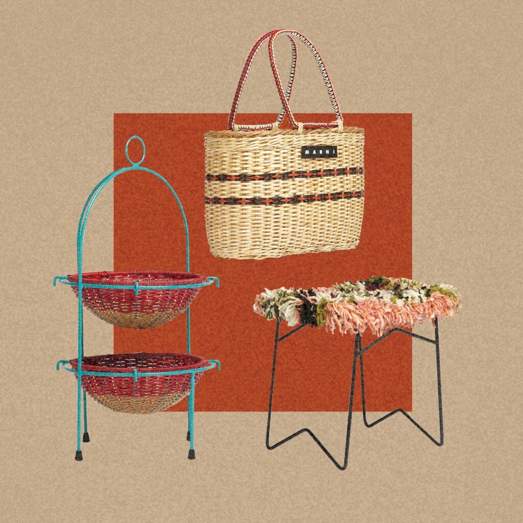 Marni basket, stool and fruit plate