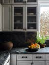 gray cabinets with glass fronts
