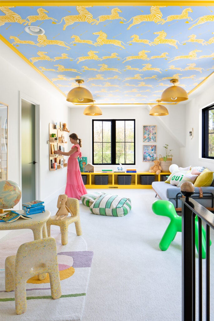 playroom with wallpaper ceiling