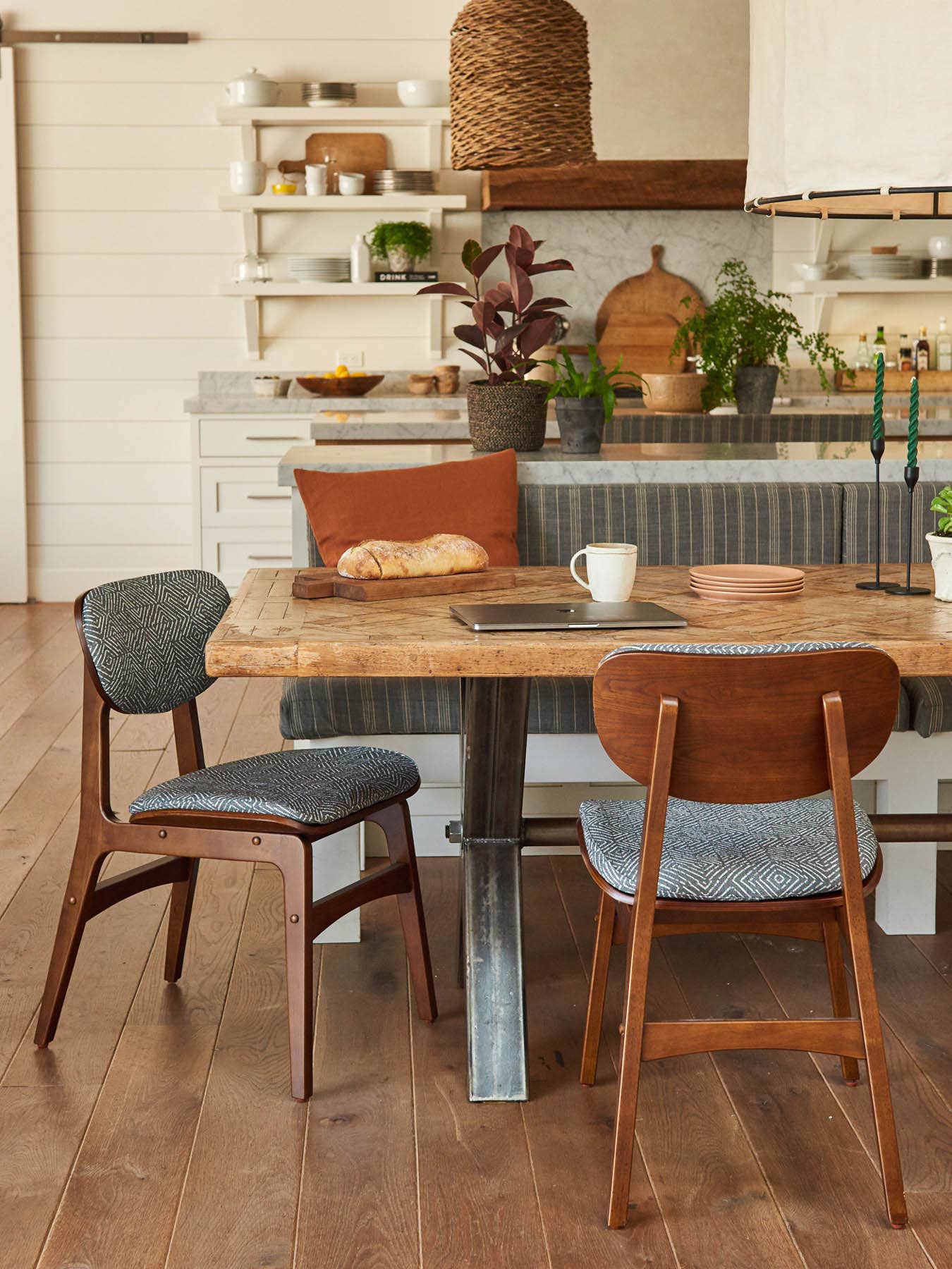 rustic and modern chairs in kitchen