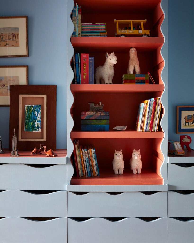 wavy bookcase with drawers