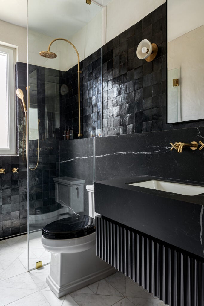black tiled bathroom