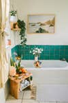 green tile around tub