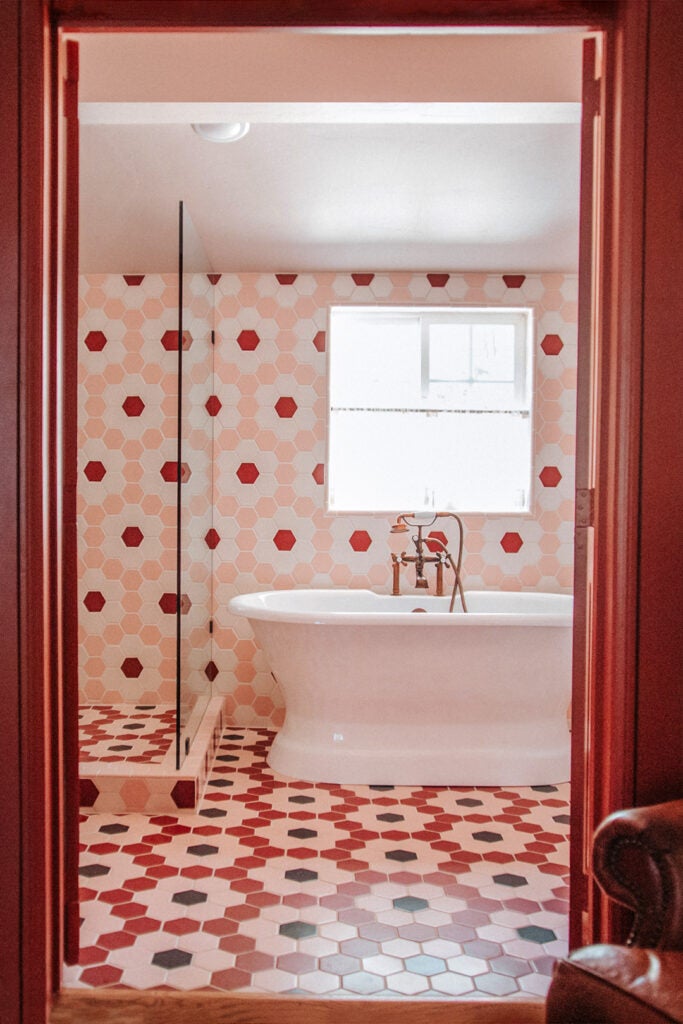 red tiled bathroom