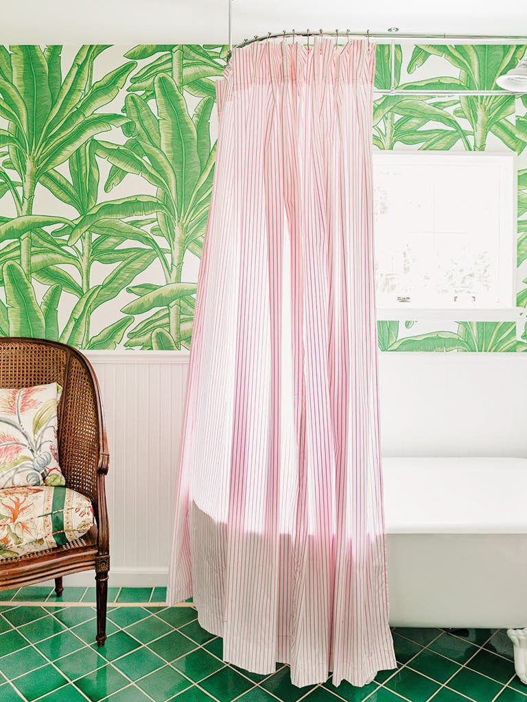 chic tub shower curtain is pink