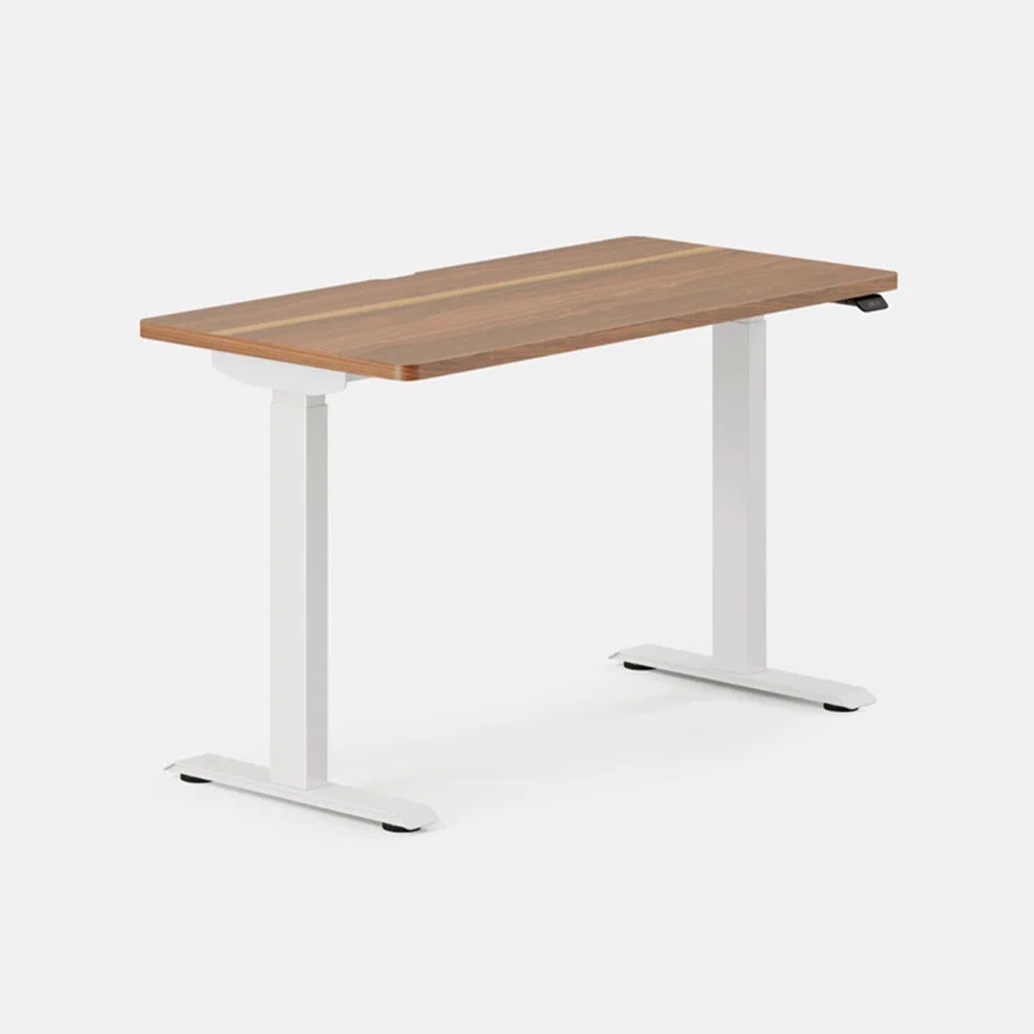branch standing desk with walnut wood top and white legs