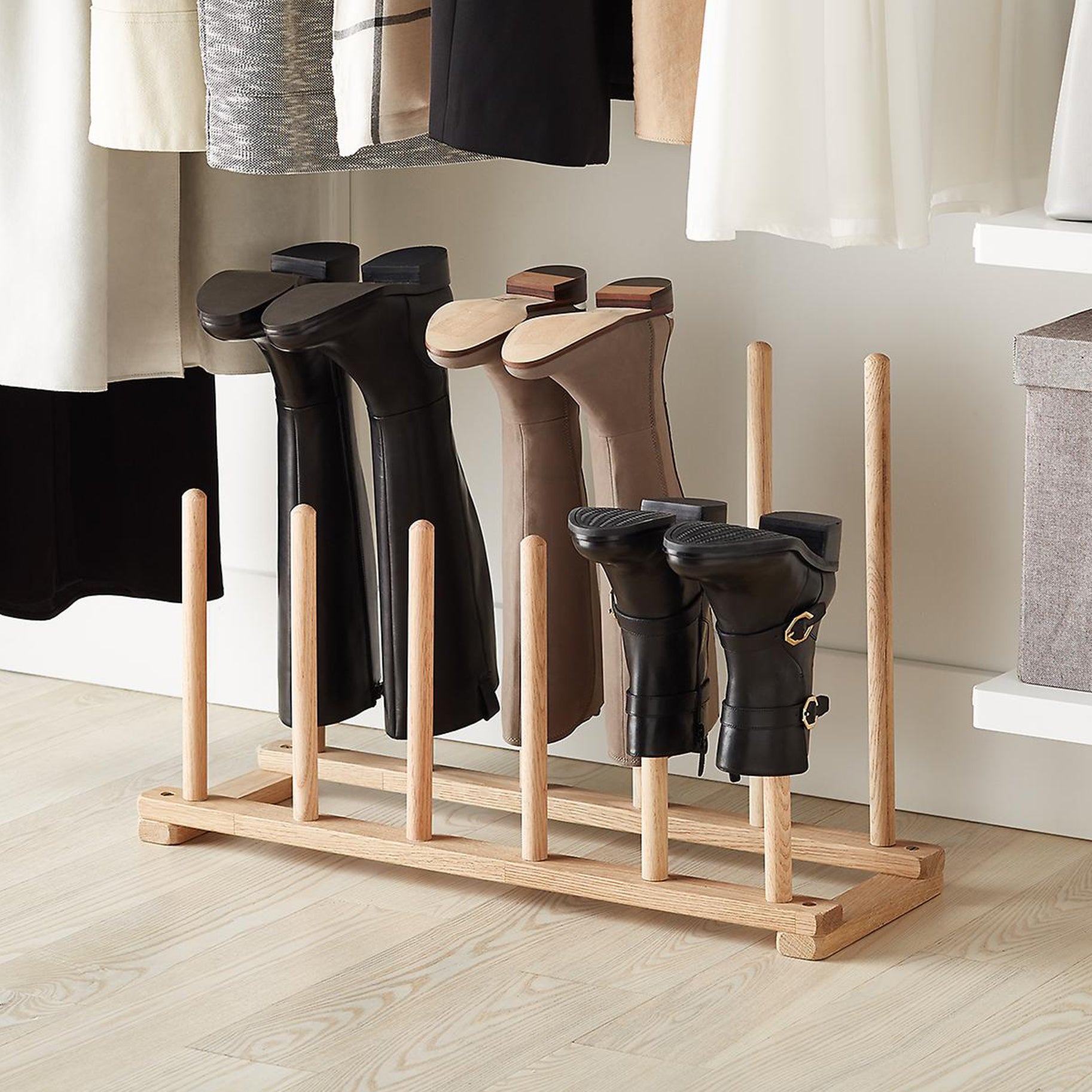 The Container Store 6 Pair Natural Boot Rack Domino