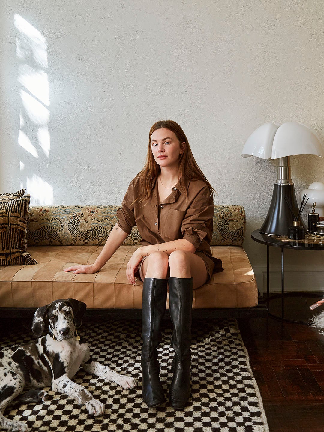 Madelynn Furlong in her West Village Apartment with Great Dane puppy